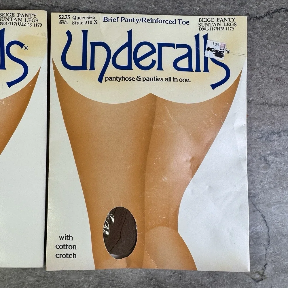 UNDERALLS Vintage Set Of 2 Pantyhose Nylons Queen-size Beige Panty Suntan Legs